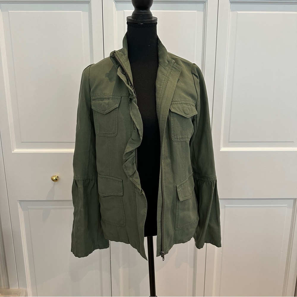 Hinge Green Ruffle Hem Utility Jacket
